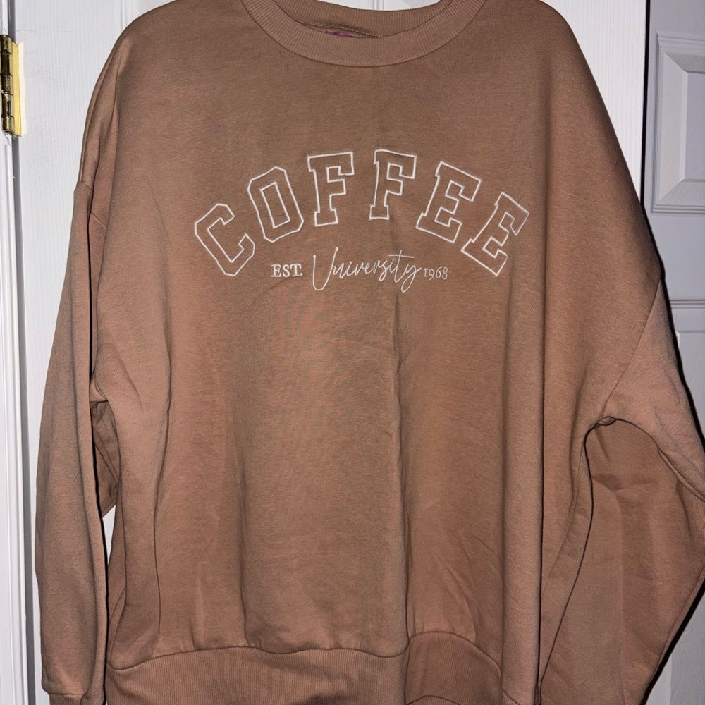 Francesca's Collections Coffee University Tan Crewneck Sweater